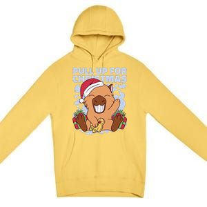 Christmas Capybara Pull Up Premium Pullover Hoodie