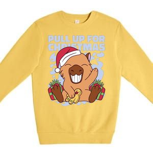 Christmas Capybara Pull Up Premium Crewneck Sweatshirt