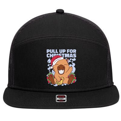 Christmas Capybara Pull Up 7 Panel Mesh Trucker Snapback Hat