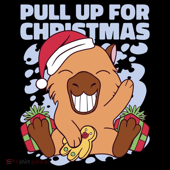 Christmas Capybara Pull Up Drawstring Bag