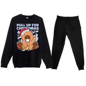 Christmas Capybara Pull Up Premium Crewneck Sweatsuit Set