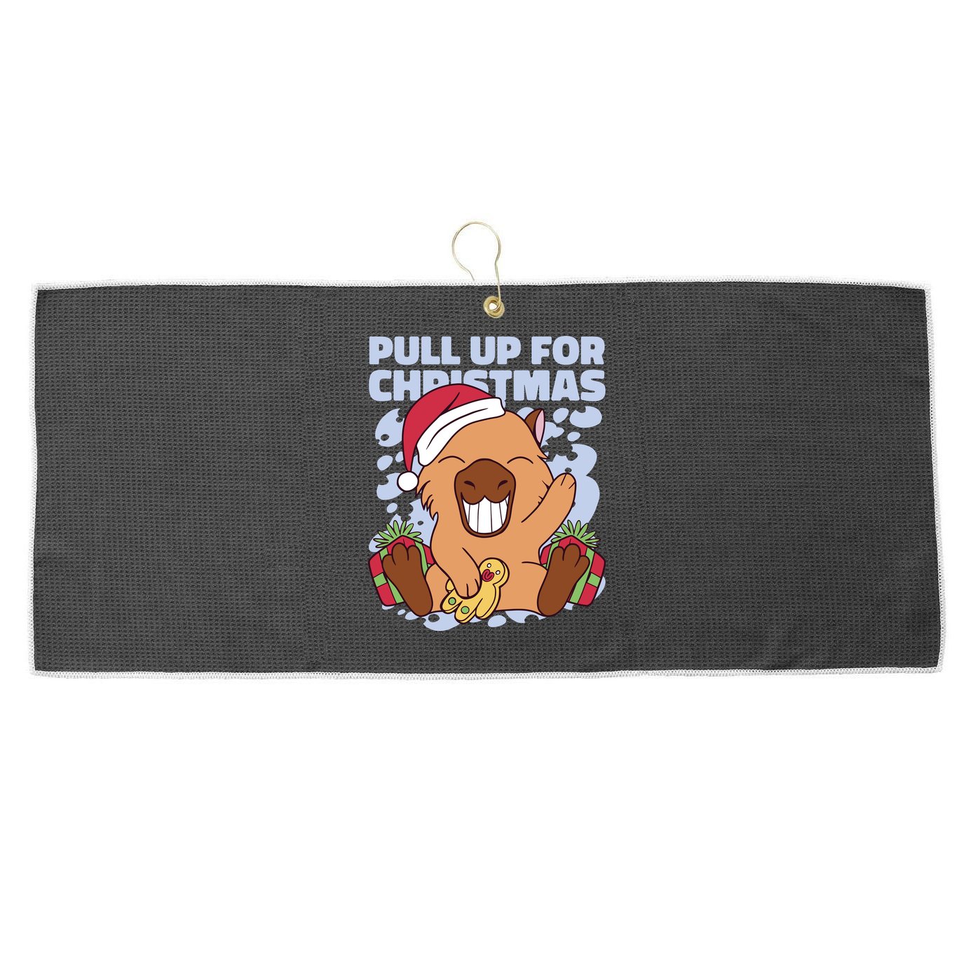 Christmas Capybara Pull Up Large Microfiber Waffle Golf Towel