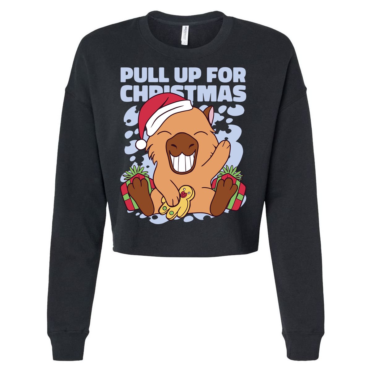 Christmas Capybara Pull Up Cropped Pullover Crew