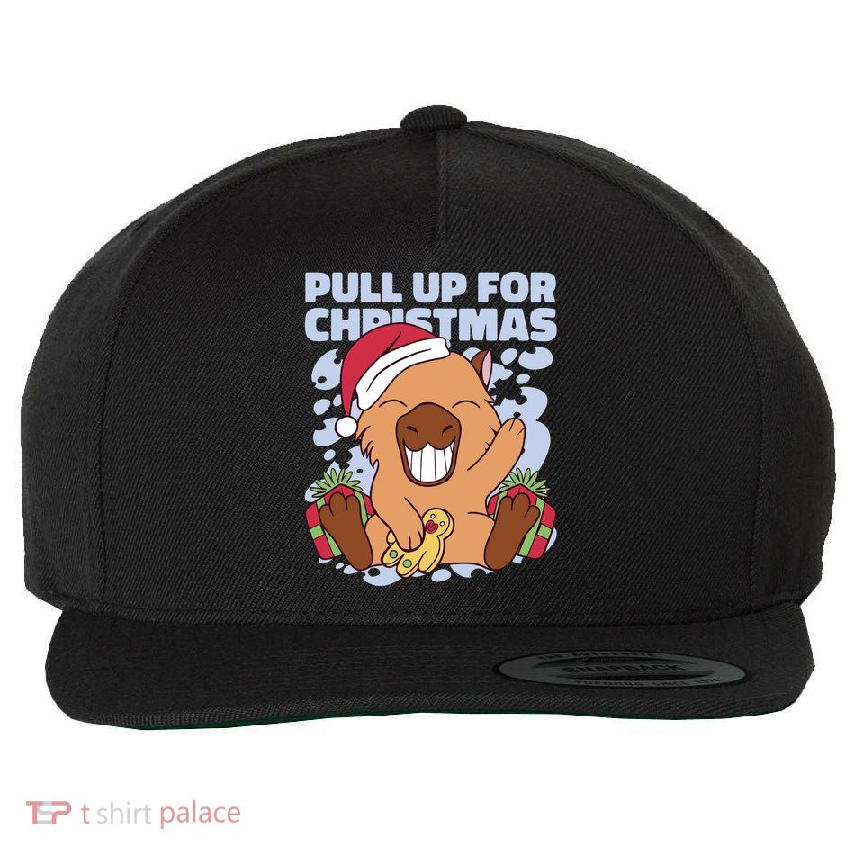 Christmas Capybara Pull Up Wool Snapback Cap