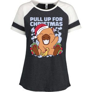 Christmas Capybara Pull Up Enza Ladies Jersey Colorblock Tee