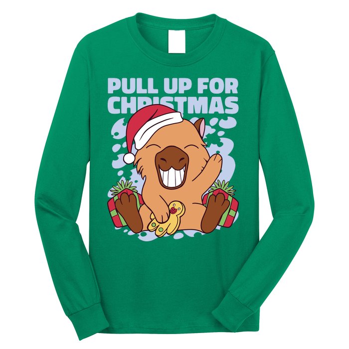 Christmas Capybara Pull Up Long Sleeve Shirt