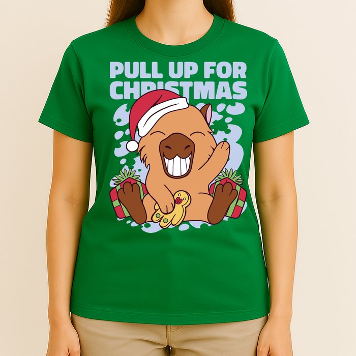 Christmas Capybara Pull Up T-Shirt