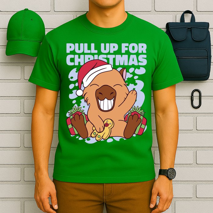 Christmas Capybara Pull Up T-Shirt