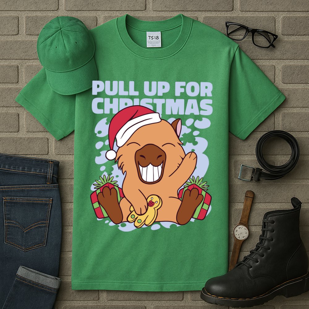 Christmas Capybara Pull Up Tall T-Shirt
