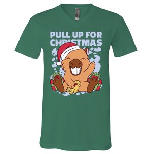 Christmas Capybara Pull Up V-Neck T-Shirt