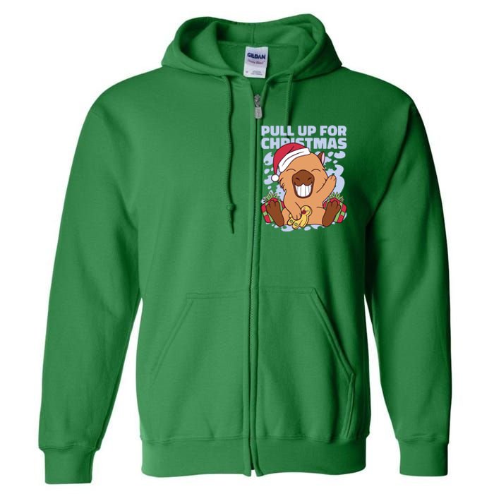 Christmas Capybara Pull Up Full Zip Hoodie