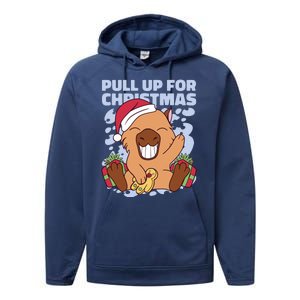 Christmas Capybara Pull Up Performance Fleece Hoodie