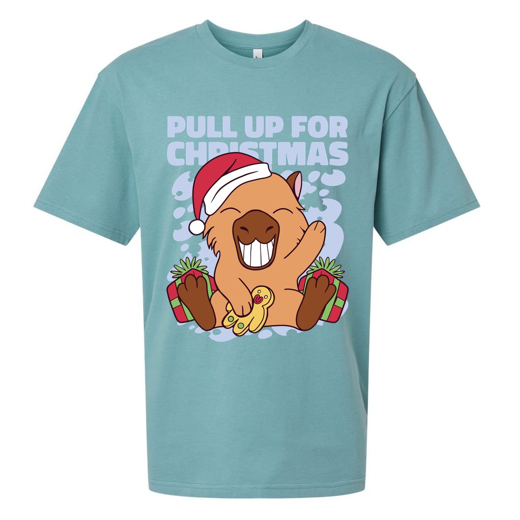 Christmas Capybara Pull Up Sueded Cloud Jersey T-Shirt