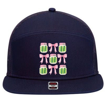 Coquette Canned Pickle Bows With Cute Pickle Jarx 7 Panel Mesh Trucker Snapback Hat