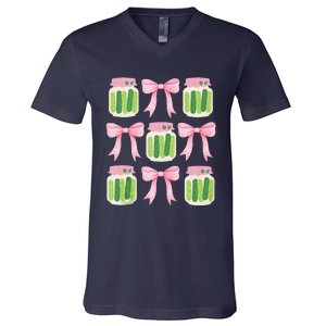 Coquette Canned Pickle Bows With Cute Pickle Jarx V-Neck T-Shirt