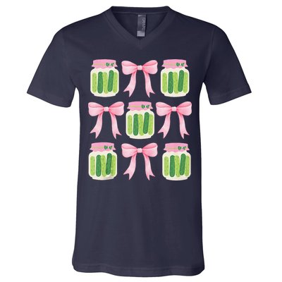 Coquette Canned Pickle Bows With Cute Pickle Jarx V-Neck T-Shirt