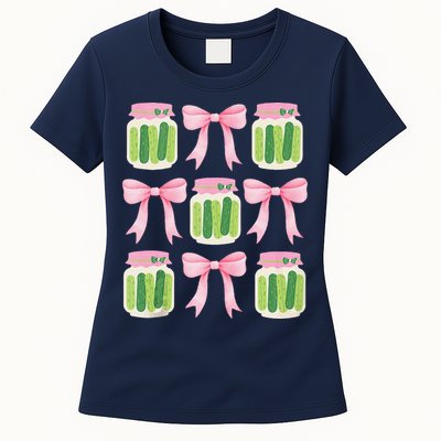 Coquette Canned Pickle Bows With Cute Pickle Jarx Womens T-Shirt