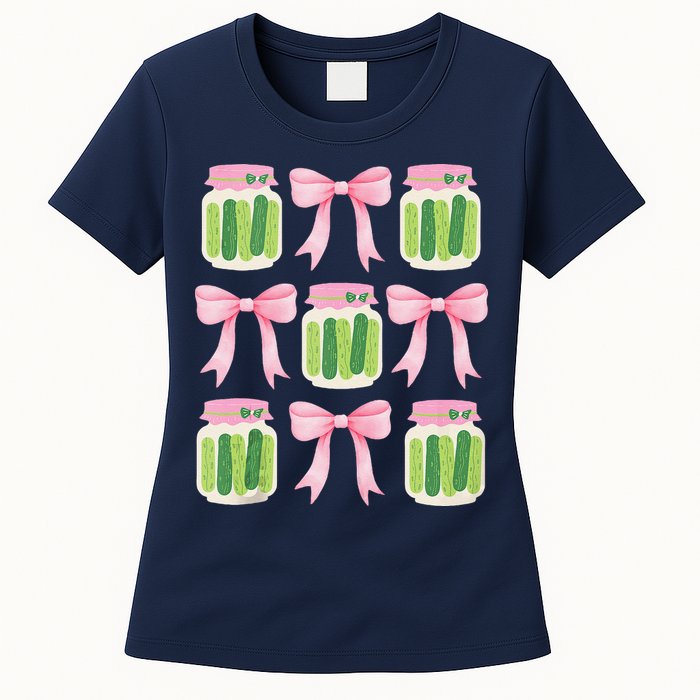 Coquette Canned Pickle Bows With Cute Pickle Jarx Womens T-Shirt
