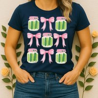 Coquette Canned Pickle Bows With Cute Pickle Jarx Womens T-Shirt