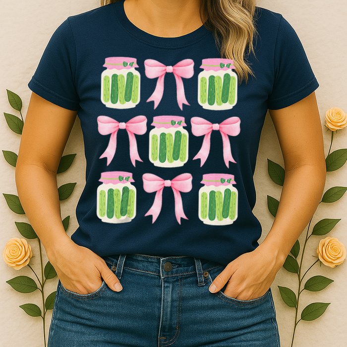 Coquette Canned Pickle Bows With Cute Pickle Jarx Womens T-Shirt