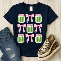 Coquette Canned Pickle Bows With Cute Pickle Jarx Womens T-Shirt
