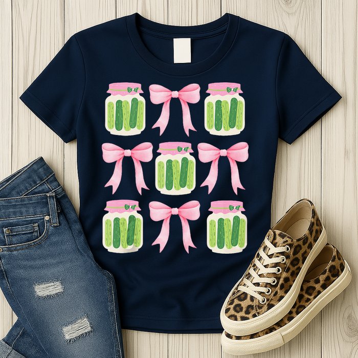 Coquette Canned Pickle Bows With Cute Pickle Jarx Womens T-Shirt