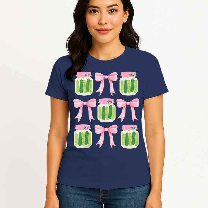Coquette Canned Pickle Bows With Cute Pickle Jarx Womens T-Shirt