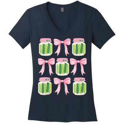 Coquette Canned Pickle Bows With Cute Pickle Jarx Women's V-Neck T-Shirt