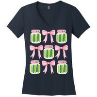 Coquette Canned Pickle Bows With Cute Pickle Jarx Women's V-Neck T-Shirt