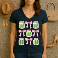 Coquette Canned Pickle Bows With Cute Pickle Jarx Women's V-Neck T-Shirt