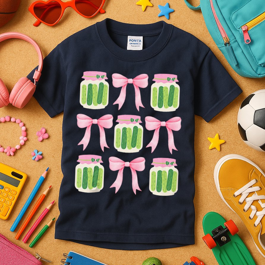 Coquette Canned Pickle Bows With Cute Pickle Jarx Kids T-Shirt