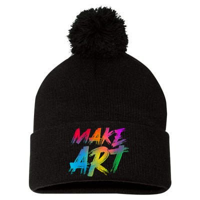 Cool Colorful Painted Make Art Pom Pom 12in Knit Beanie