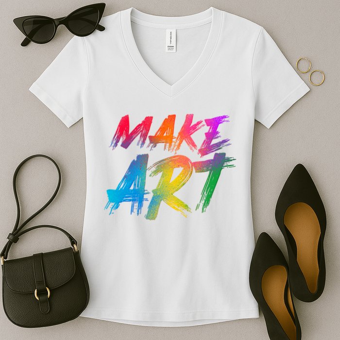 Cool Colorful Painted Make Art Women's V-Neck T-Shirt
