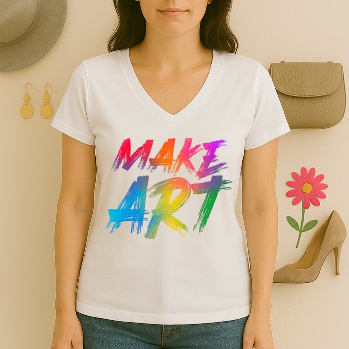 Cool Colorful Painted Make Art Women's V-Neck T-Shirt