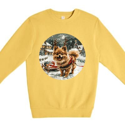 Cute Christmas Pomeranian Puppy Reindeer Dog Holiday Village Premium Crewneck Sweatshirt