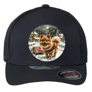 Cute Christmas Pomeranian Puppy Reindeer Dog Holiday Village Flexfit Unipanel Trucker Cap