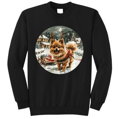 Cute Christmas Pomeranian Puppy Reindeer Dog Holiday Village Sweatshirt