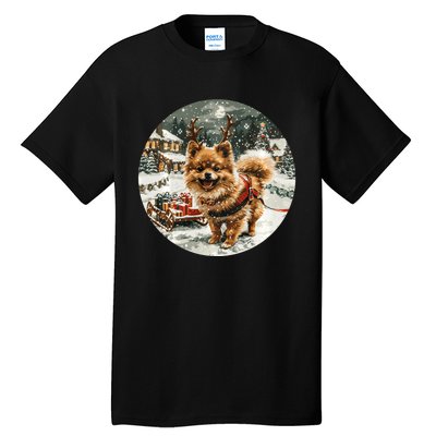 Cute Christmas Pomeranian Puppy Reindeer Dog Holiday Village Tall T-Shirt