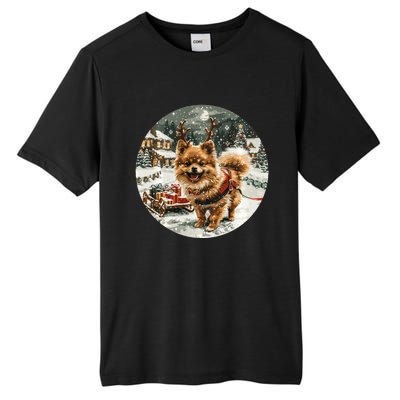 Cute Christmas Pomeranian Puppy Reindeer Dog Holiday Village Tall Fusion ChromaSoft Performance T-Shirt