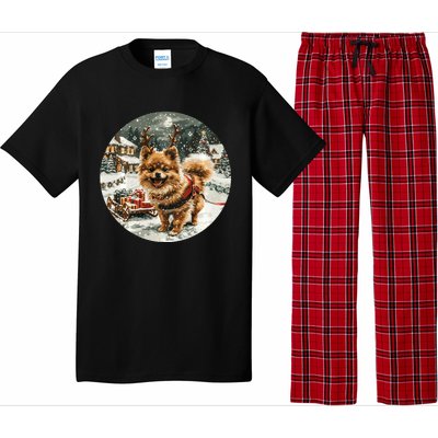 Cute Christmas Pomeranian Puppy Reindeer Dog Holiday Village Pajama Set