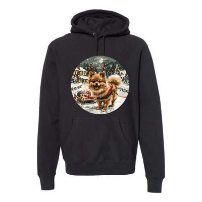 Cute Christmas Pomeranian Puppy Reindeer Dog Holiday Village Premium Hoodie