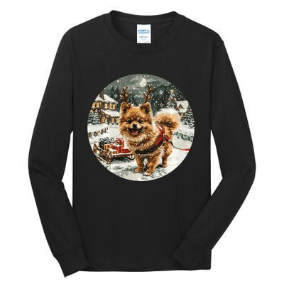 Cute Christmas Pomeranian Puppy Reindeer Dog Holiday Village Tall Long Sleeve T-Shirt