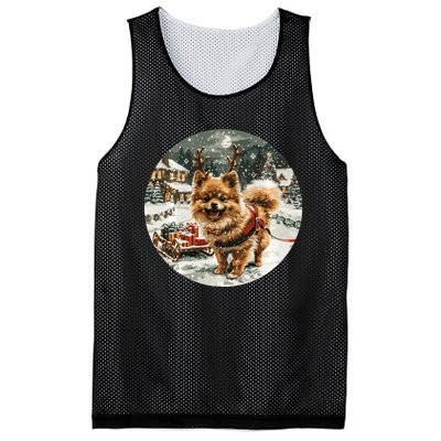 Cute Christmas Pomeranian Puppy Reindeer Dog Holiday Village Mesh Reversible Basketball Jersey Tank