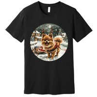 Cute Christmas Pomeranian Puppy Reindeer Dog Holiday Village Premium T-Shirt