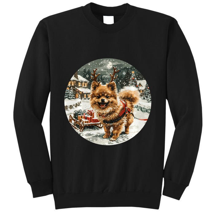 Cute Christmas Pomeranian Puppy Reindeer Dog Holiday Village Tall Sweatshirt