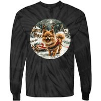 Cute Christmas Pomeranian Puppy Reindeer Dog Holiday Village Tie-Dye Long Sleeve Shirt