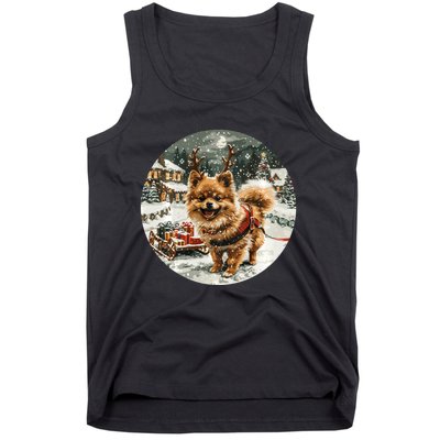 Cute Christmas Pomeranian Puppy Reindeer Dog Holiday Village Tank Top