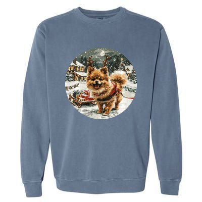 Cute Christmas Pomeranian Puppy Reindeer Dog Holiday Village Garment-Dyed Sweatshirt