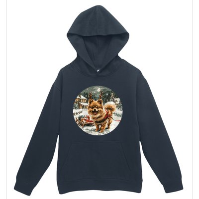 Cute Christmas Pomeranian Puppy Reindeer Dog Holiday Village Urban Pullover Hoodie