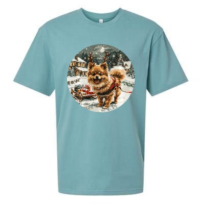 Cute Christmas Pomeranian Puppy Reindeer Dog Holiday Village Sueded Cloud Jersey T-Shirt